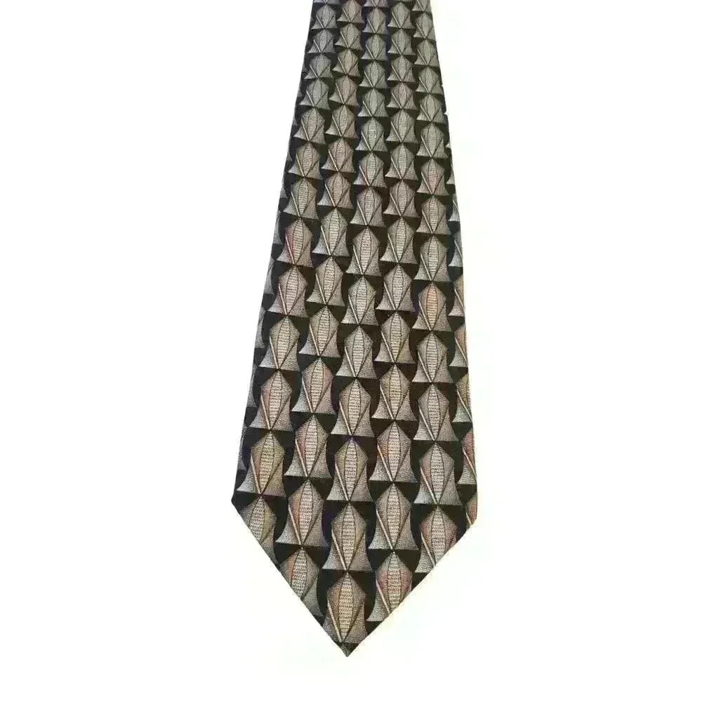 Louis Roth Mens Black/Gray/Gold Geometric 100% Silk Necktie Tie‎